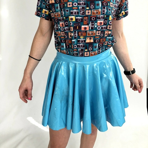 Black Milk Sky Blue PVC Cheerleader Skirt - Picture 1 of 2